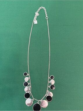 Necklace  SilverTone NW Logo Silver &Black Disc #62A